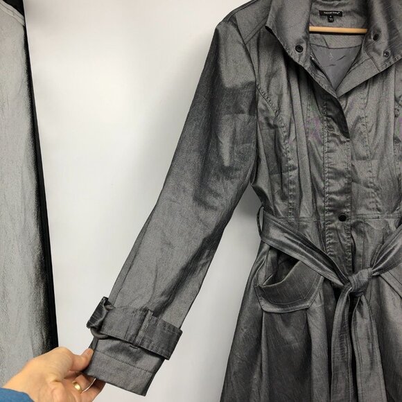 Samuel Dong Silver Gray Belted Water Resistant Bubble Hem Trench Coat size M - Picture 7 of 16